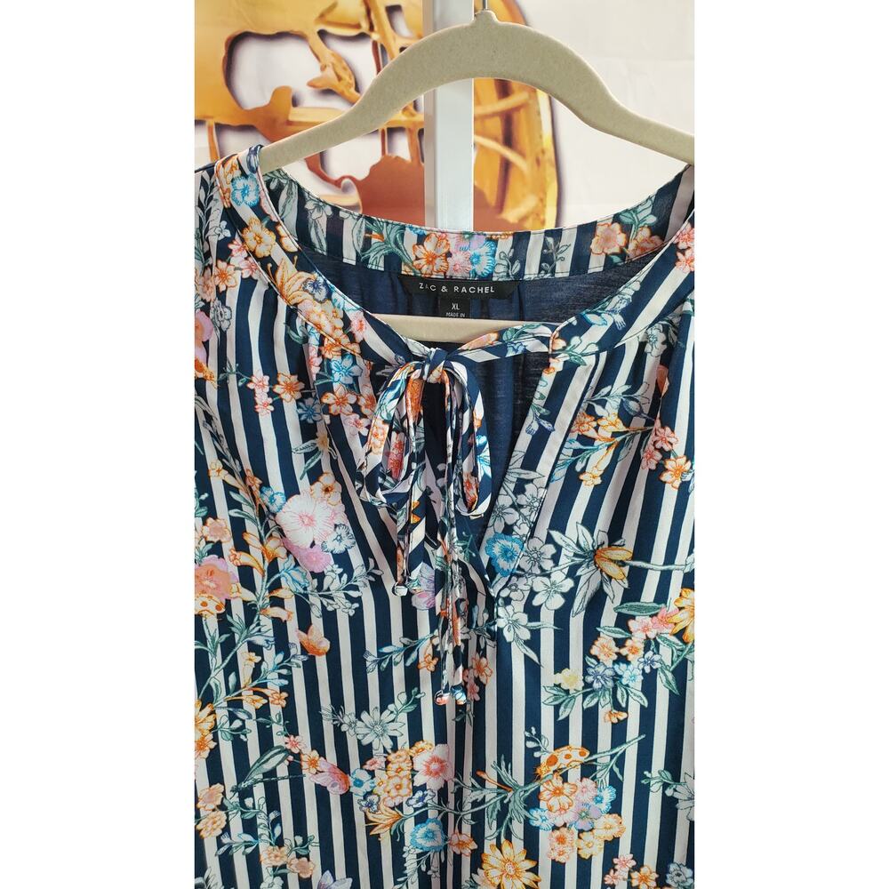 Zac Rachel Navy Floral Stripe Sleeveless Top XL - Picture 3 of 6